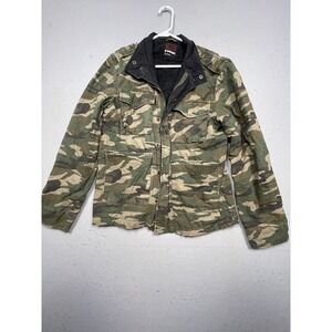 Tony Hawk Camo Utility Jacket Mens Small Green Sherpa Lined Canvas Excellent